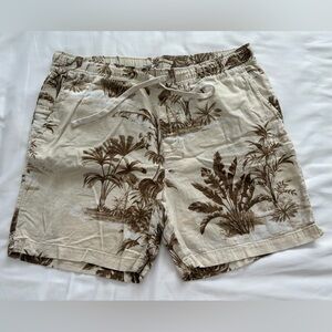 Banana Republic Beige and Brown Linen-Blend Relaxed Shorts Large